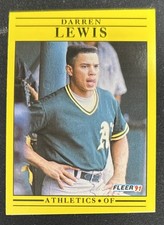 1991 Fleer Darren Lewis Baseball Rookie Card RC #15 Athletics OF Very Miscut O/C. rookie card picture