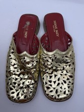 Vintage Berne Mev New York Gold Cutout Design Slippers Shoes , Size 39 US 8
