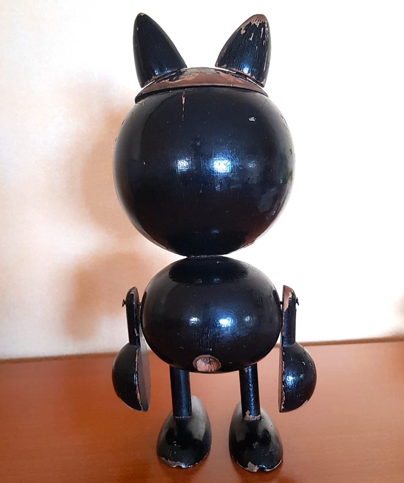 Ancienne tirelire FELIX LE CHAT en bois peint verni années 1930 Très RARE ! - Photo 3/4