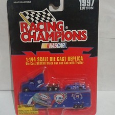 Racing Champions 1:144 NASCAR FINA Stock Car Blue Diecast 1997 w/Cab & Trailer