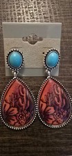 Boho Drop Pierced Earrings Hook Retro Waterdrop Turquoise Silvery