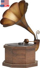 Metal Music Antique Gramophone with Brown Wooden Base 9