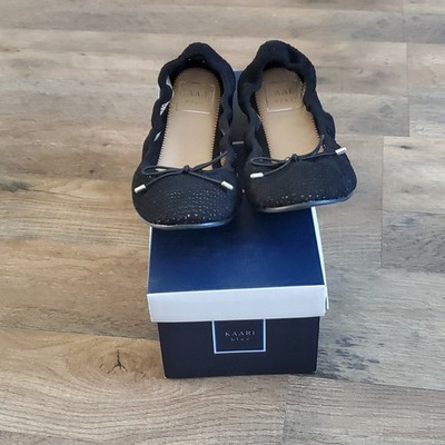 Kaari Blue Black Scalloped Bow Ballet Flats Women's Size 7.5M Slip-On