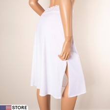 Vtg VASSARETTE White Half Slip Skirt 24" XL Lace Elastic Waist Side Slit