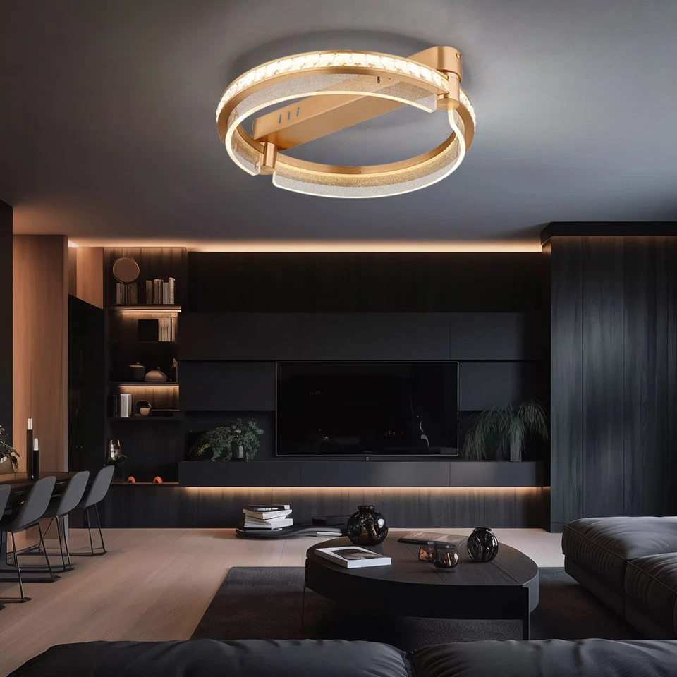 Plafoniera Lampada di Cristallo Dimmerabile Telecomando Oro LED D 40 CM - Immagine 3 di 4