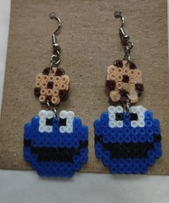 Cookie Monster Perler Bead Earrings Pixel Art