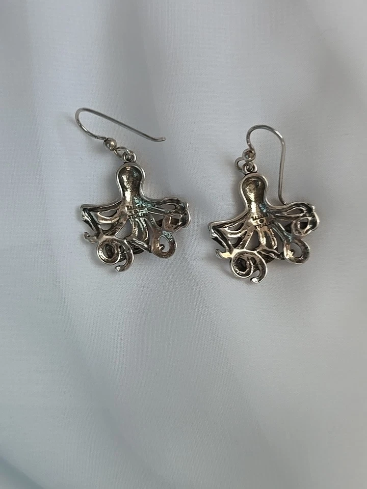 Pendientes colgantes Kabana de plata de ley 925 con gancho de pulpo firmados Foto 3 de 4