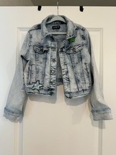 Kidpik Girls Sequin Patch Stars And Happy Denim Jean Jacket Size XS 5/6