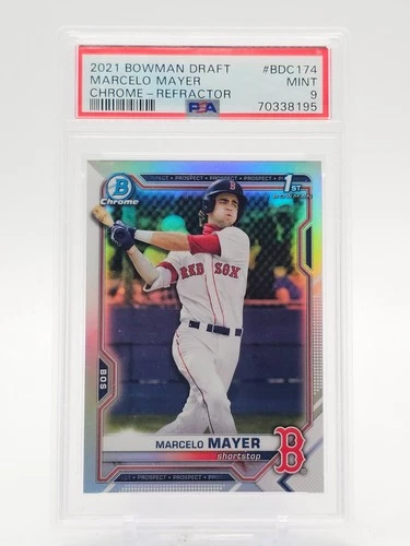 MARCELO MAYER 2021 BOWMAN CHROME DRAFT 1ST REFRACTOR #BDC174 RED SOX PSA 9 Q5588