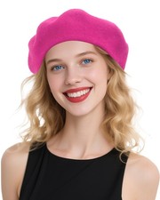 Beret Hats for Women Holiday Wool French Style-Rose Red Church Hat-Clueless O...
