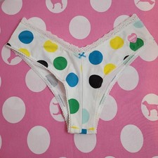 Rare VTG VS PINK Lace Trim Cotton Hi-cut Cheeky Tanga Panty Size Lg Dots