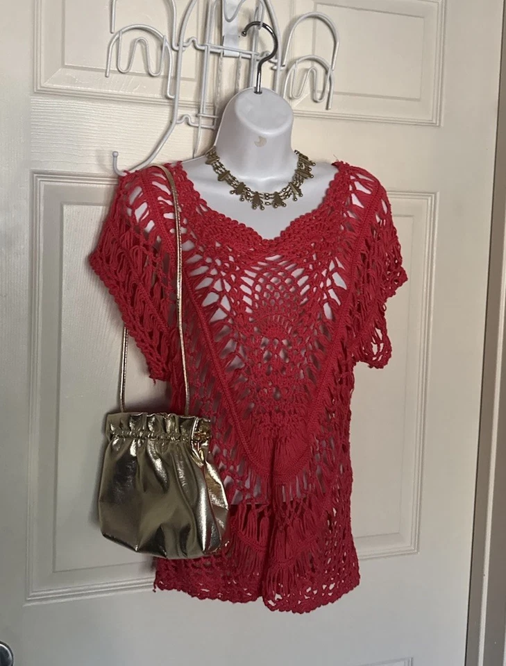 Encubrimiento Coral Cerise Boho Crochet, Playa/Vacaciones Foto 3 de 4