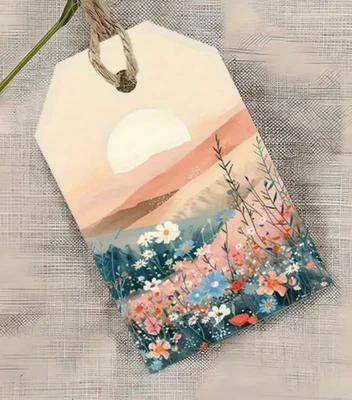 8 x Floral Sunset Gift Tags 9x5cm Flower Party Cards Presents Tag Seals Labels - image 1 of 4