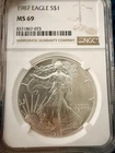 1987 American Silver Eagle MS69 NGC ~ Mint State ~ 1 Oz Silver .999 Fine