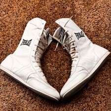 Botas de Boxeo Everlast Vintage Para Hombres Cuero Blanco Parte Superior Alta Anillo Zapatos Talla 9 EE. UU.