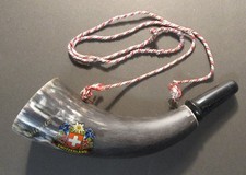 Schweizer Signalhorn Rufhorn, Souvenir Brigels, Design Switzerland Wappen Kreuz,