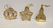 Set Of 3 Gloria Duchin Gold Tone Metal Christmas Ornaments 1995 Made in USA