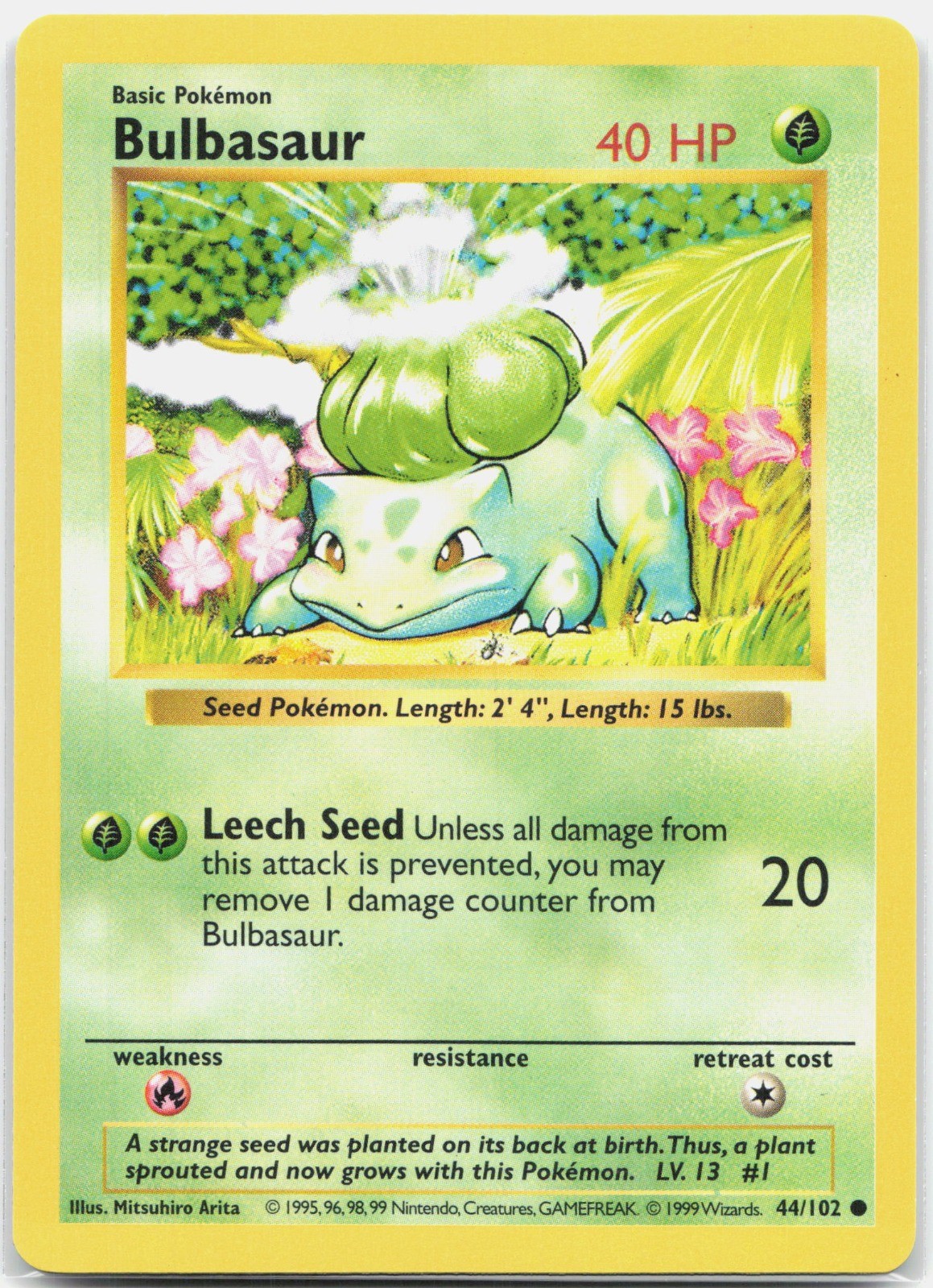 Bulbasaur Common Base Set (Shadowless) BSS Grass Unlimited 044/102 1999 LP