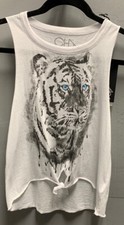 $68 NWT Chaser Brand Solid White Tiger Tie Front Graphic Sleeveless Tank