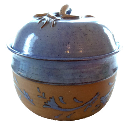 2 PIECE Blue & Brown Stoneware Lidded Pot by A Wade ' 99