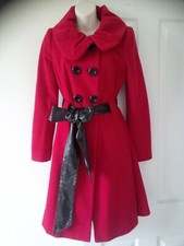 Stunning Monsoon Red Wool Coat With Ruffled Collar Uk12 Eu40 Immaculate 