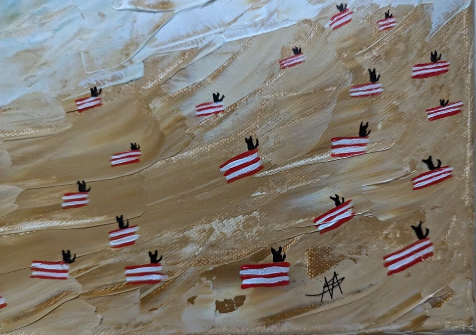 Pintura Original Gatos "En una toalla de playa para siempre" por Samantha McLean (16x20 pulgadas) Foto 4 de 4