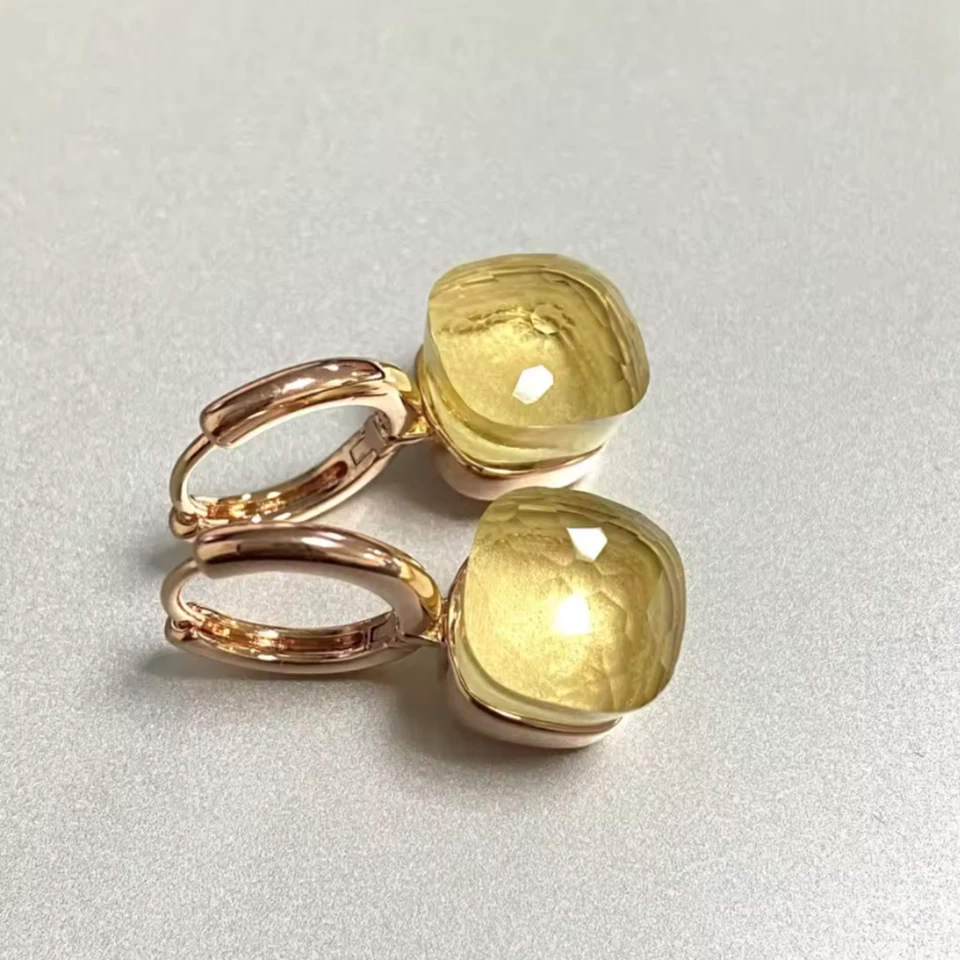 Lemon Quartz Cushion 925 Sterling Silver Hoop Gold Filled Earrings For Womens - Image 2 of 2