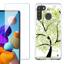 For Samsung Galaxy A21 Slim Case, Tempered Glass - Green Tree