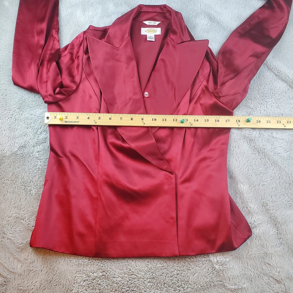 Blusa de seda Talbots para mujer talla 8 roja manga larga botón frontal carrera oficina top Foto 4 de 4