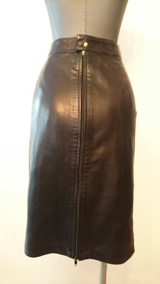 Jupe Cuir Agneau Vintage 1980 - Jacqueline Riu Noir Taille 42/44 - Mini Jupe Midi