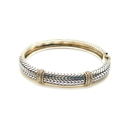 Andrea Candela Sterlingsilber & 14K Gold Diamant geflochtener Armreif Armband