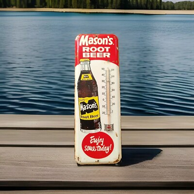 Vintage mason's root beer Thermometer Tin merchandise advertising No Porcelain