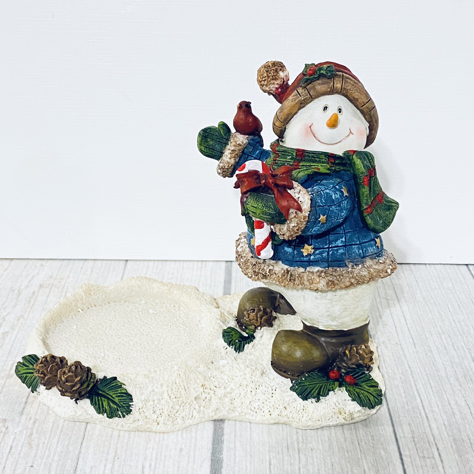9.5" HOME INTERIORS Snowman 3" CANDLE HOLDER Christmas BIRD eBay