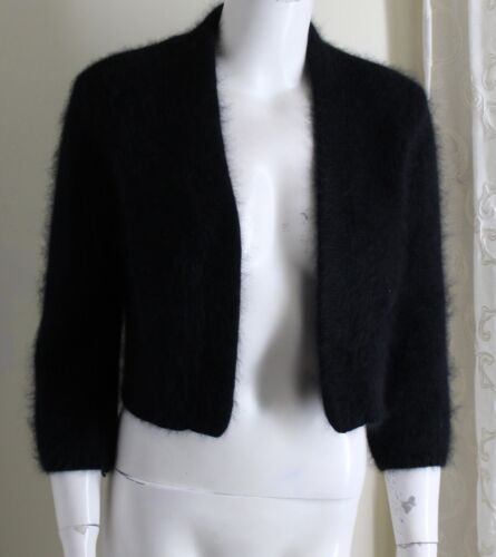MODA International Sz XS Black 70% ANGORA FLUFFY Shrug Bolero Cardigan Sweater - Picture 10 of 11