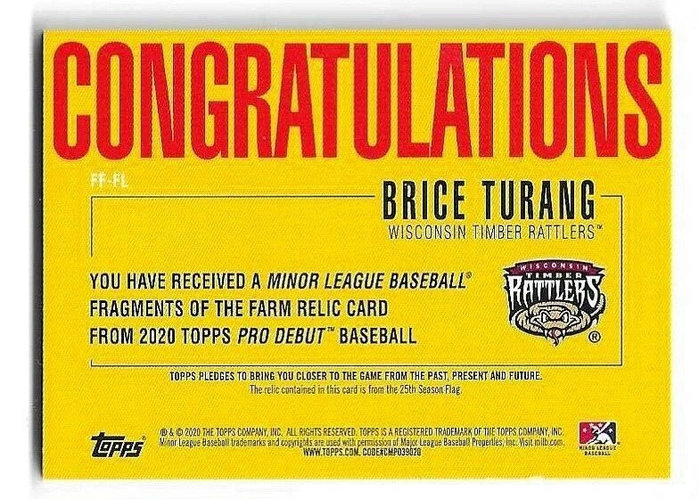 2020 PRO DEBUT BRICE TURANG FRAGMENTS OF THE FARM 25TH SEASON FLAG #FL RATTLERS - Image 2 of 2