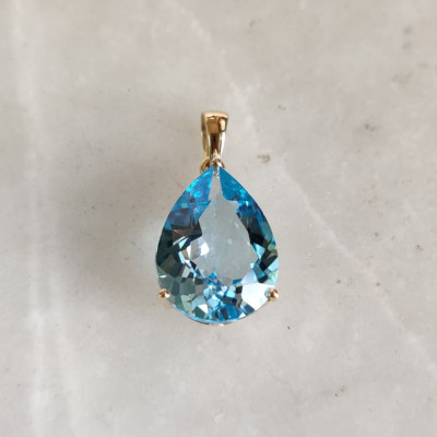 Großer 4 kt Birnenschliff Blautopas 925 Sterlingsilber Anhänger Geschenk für ...