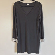 VENUS Womens M Little Black Dress Fully Lined Long Sleeve Studded Cuff V-Neck