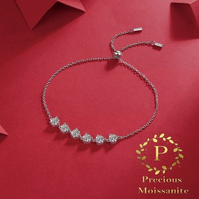 Bolo Chain Bracelet 2Ct Round Cut D/VVS1 Moissanite 14k White Gold Plated Womens