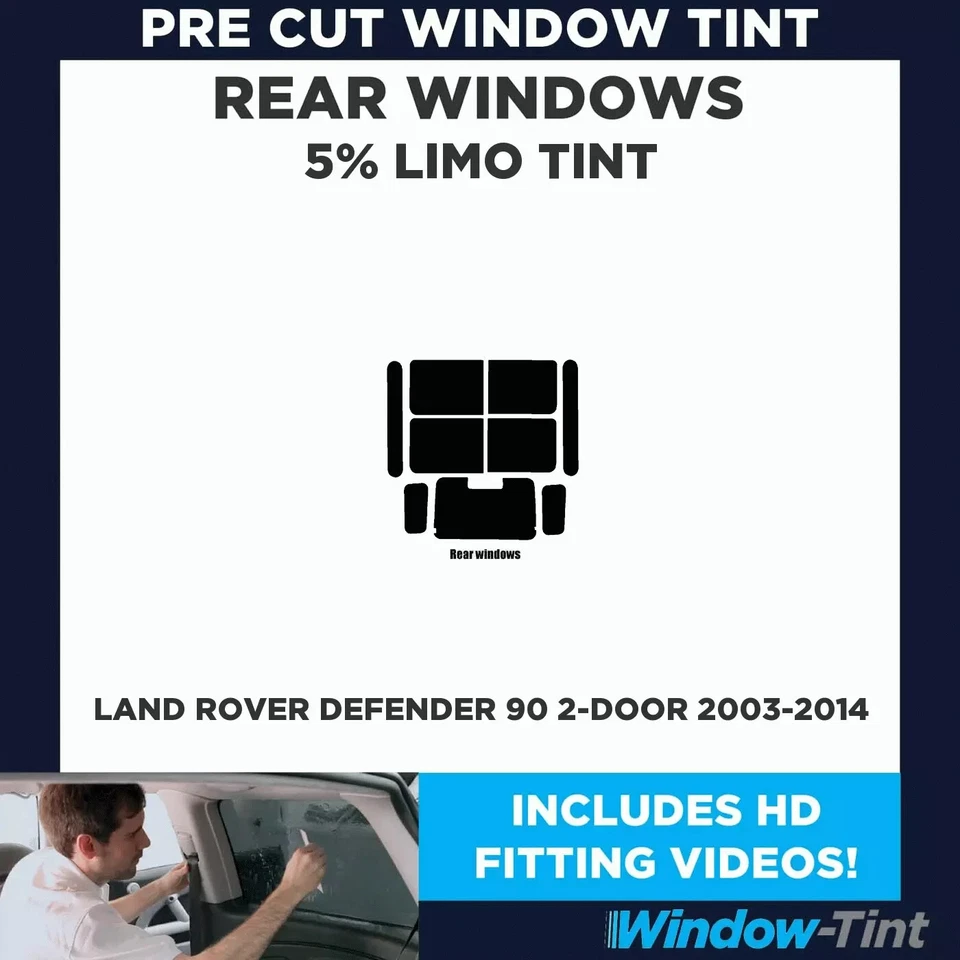 Pre Cut Window Tint for Land Rover Defender 90 2-Door 2003-14 5% Limo Black Rear - Image 3 of 4