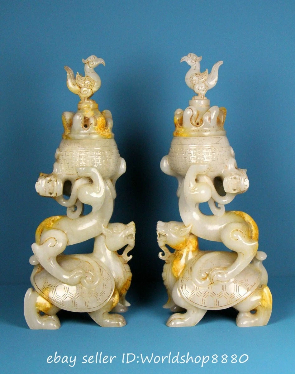 慰】中国美術 玉石白玉 四方香炉 古玩 V559 古い 中国美術 玉石 香炉