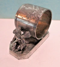 Antique Victorian Napkin Ring Winged Cherub in Front of Ring