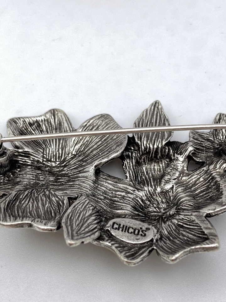 CHICO'S Enamel Rhinestone Flower Brooch Pin Floral - Image 4 of 4
