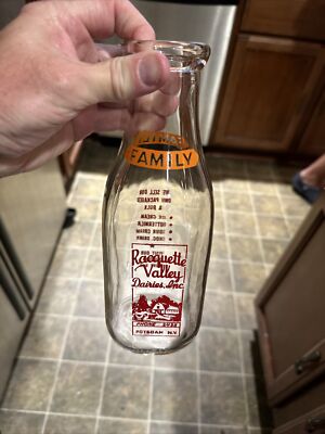Racquette Valley Dairies, Inc  Family  ACL Quart Milk Bottle Potsdam New York