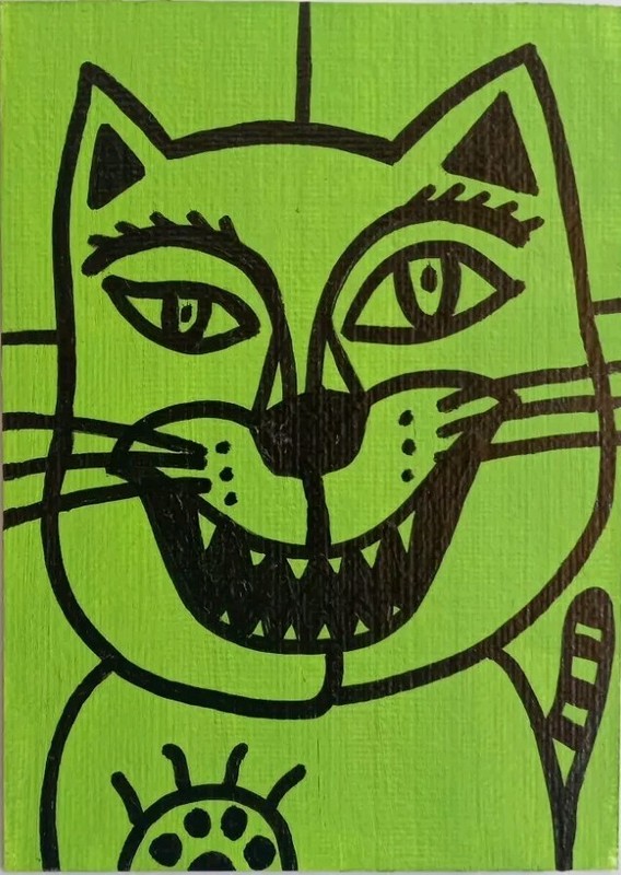 ACEO Cat Feline Whiskers Original Oil Painting Miniature Oxana Diaz 2.5" x 3.5"
