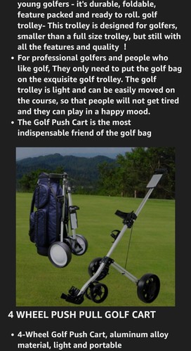Folding 3 Wheel Push Pull Golf Club Cart Trolley Swivel w/Scoreboard Lightweight - Picture 5 of 5