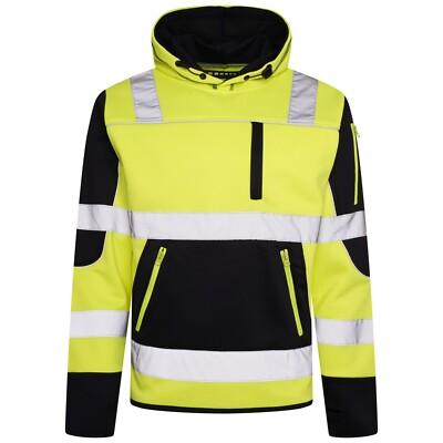 Mens Hi Vis Crtified EN ISO 20471 Zips Hoodie Pullover Work Zip  Hooded Top UK