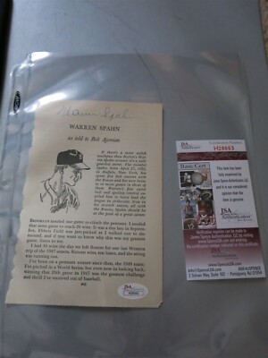 WARREN SPAHN READER'S DIGEST STORY AUTOGRAPH JSA CERT
