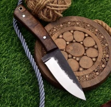 8” Handmade Forged High Carbon Steel Skinning Knife Fixed Blade Wood Handle