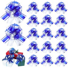 6 Inch Blue Silver Ribbon Christmas Pull Bow Basket Wrap Holiday Decor 24 PCS