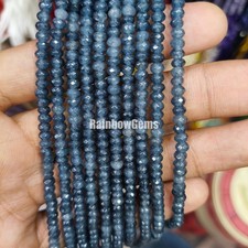 925 Sterling Silver Blue Sapphire Rondelle Beads, Blue Sapphire Beads Necklace